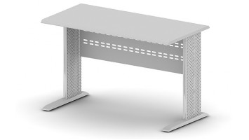 Стол приставной, 90x50.2x61, серый шагрень на Т-обр. перфор. опорах, с панелью метал.; без покрытия снизу столешницы