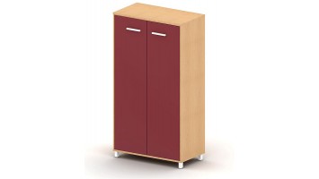 Шкаф средний, 78.6x42x139.8, бук натуральный + бордовый, широкий, дверцы из ДСП, пониженное количество отверстий для крепления полок