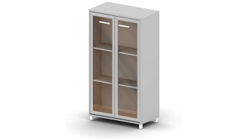 Шкаф средний, 78.6x42x139.8, серый шагрень, широкий, дверцы - стекло в рамке МДФ 