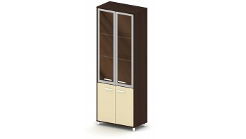 Шкаф широкий, 75.2x37.1x212, дуб ферраре + слоновая кость, стекло в рамке МДФ